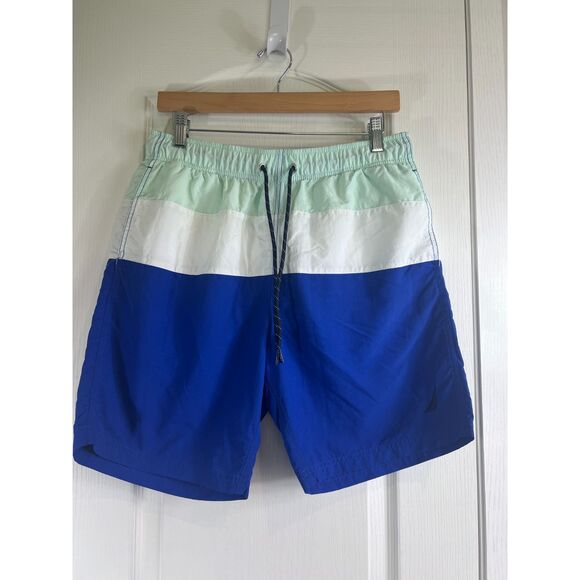 Nautica Men's Colorblock Swim Trunks Brief Liner Blue White Size M - Picture 1 of 12